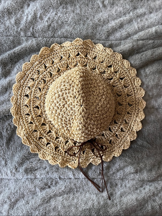 Wayan Accessories - Straw Crochet Sun Hat with Brown Tie - Women's Beach Hat